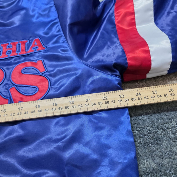 Vintage Starter Philadelphia 76ers Satin Jacket Blue Red Embroidered Logo M - Picture 10 of 11